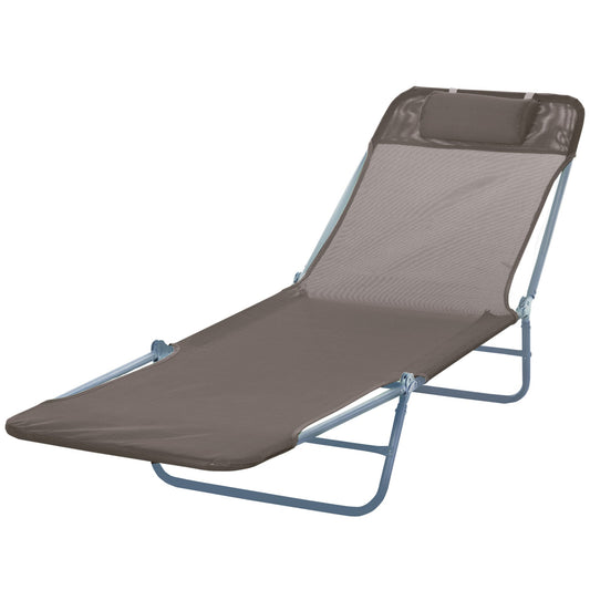 Outsunny folding sun bed with reclining back and pillow, 182x56x24.5 cm, brown and silver - Borgè