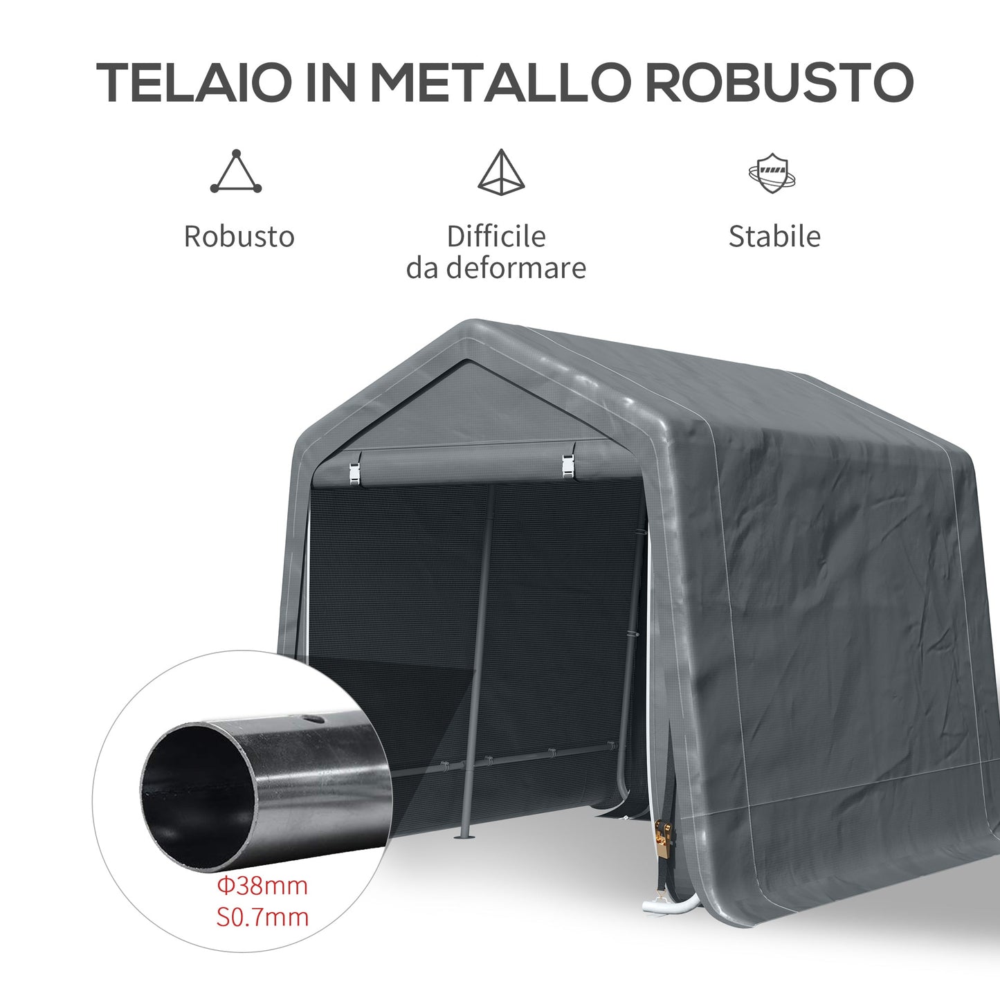 Outsunny tent garage for cars, motorcycles and tools in metal and fabric PE, 280x240x240cm, Grey