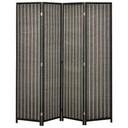 Indoor Room Divider, 4-Panel Folding Screen, Wooden and Bamboo Room Divider, 180x180x1.9cm, Black and Brown - Borgè