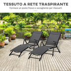 Oustunny set 2 folding garden deckchair with adjustable backrest, 64x134x95cm, black - Borge' Group Limited