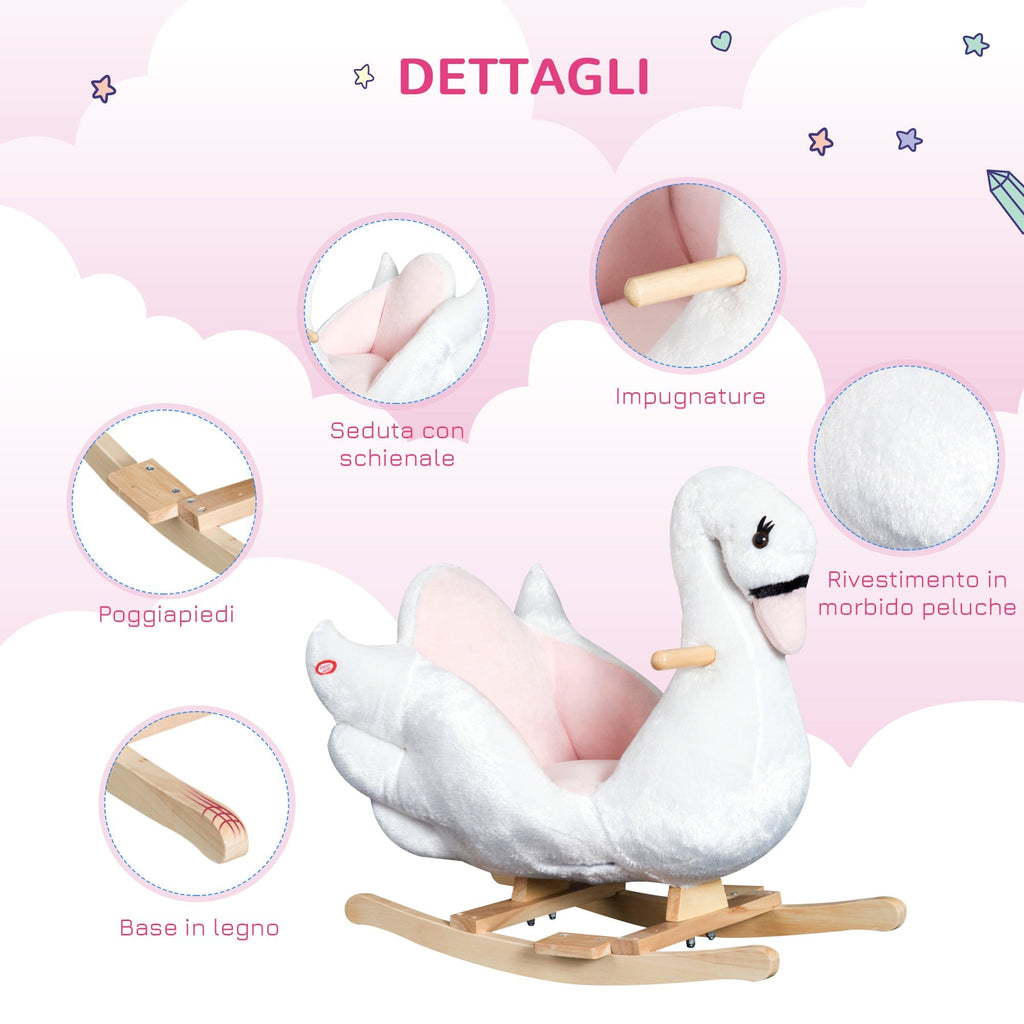 Homcom swan -shaped rocking, metal and wood structure - white - Borgè