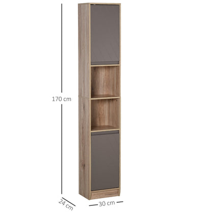 Cabinet Salvaspazio for wooden bathroom with 2 lockers and 6 Grey and oak shelves 30 x 24 x 170cm - Borgè