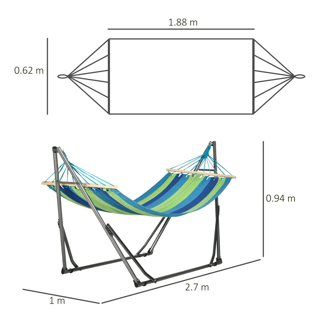 Folding Cotton and Steel Freestanding Hammock Stand, 270x100x94cm - Borge' Group Limited