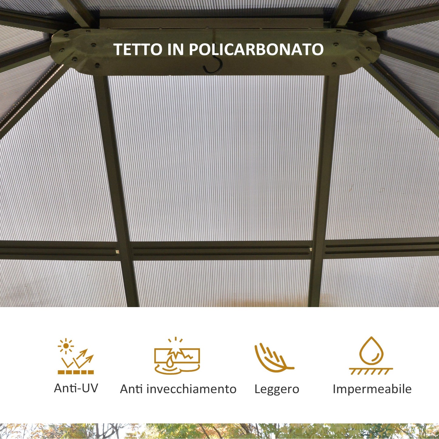 Outsunny Garden gazebo with mosquito net 3.6x3m brown polycarbonate roof - Borgè