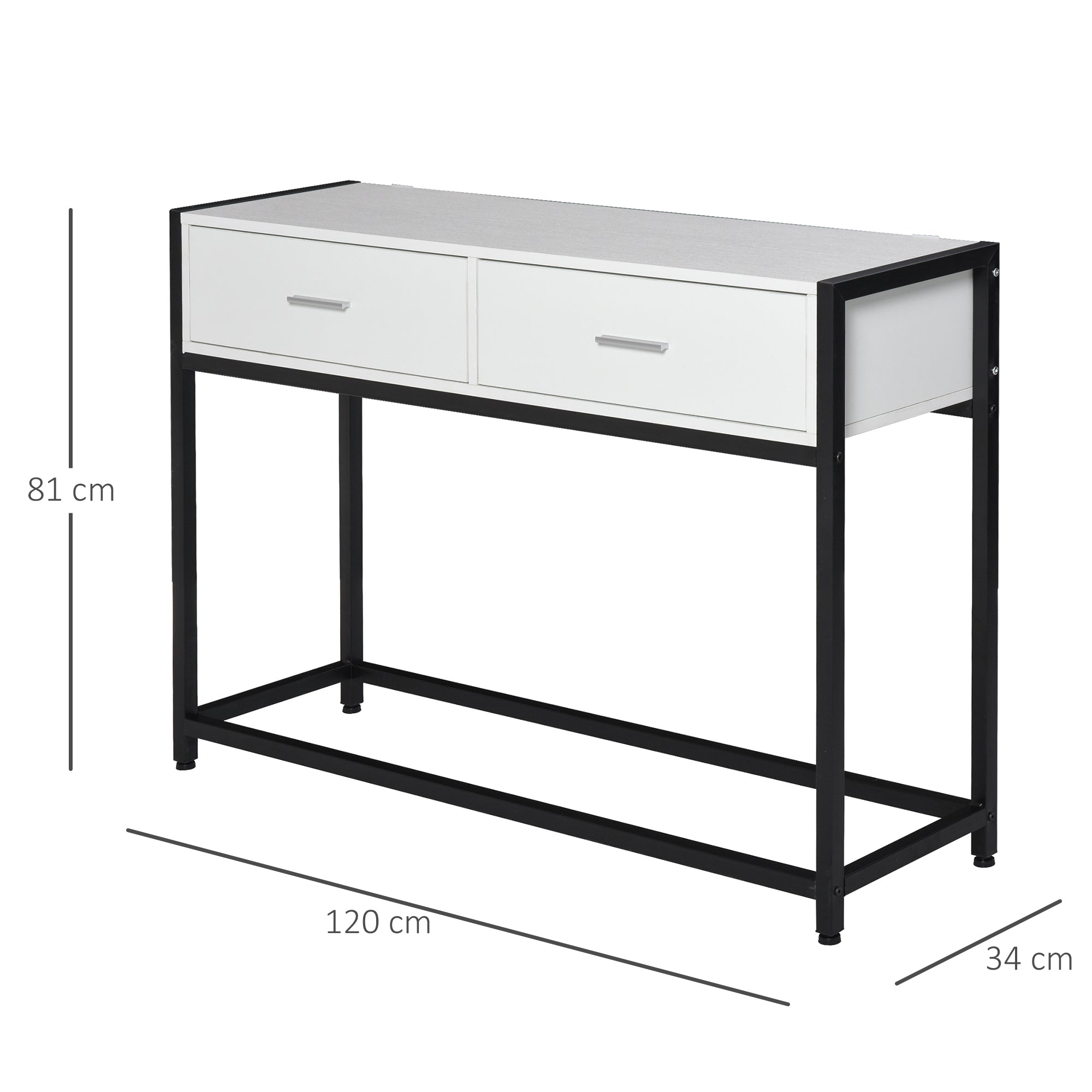 table console for entrance with 2 drawers in white wood and black metal - Borgè