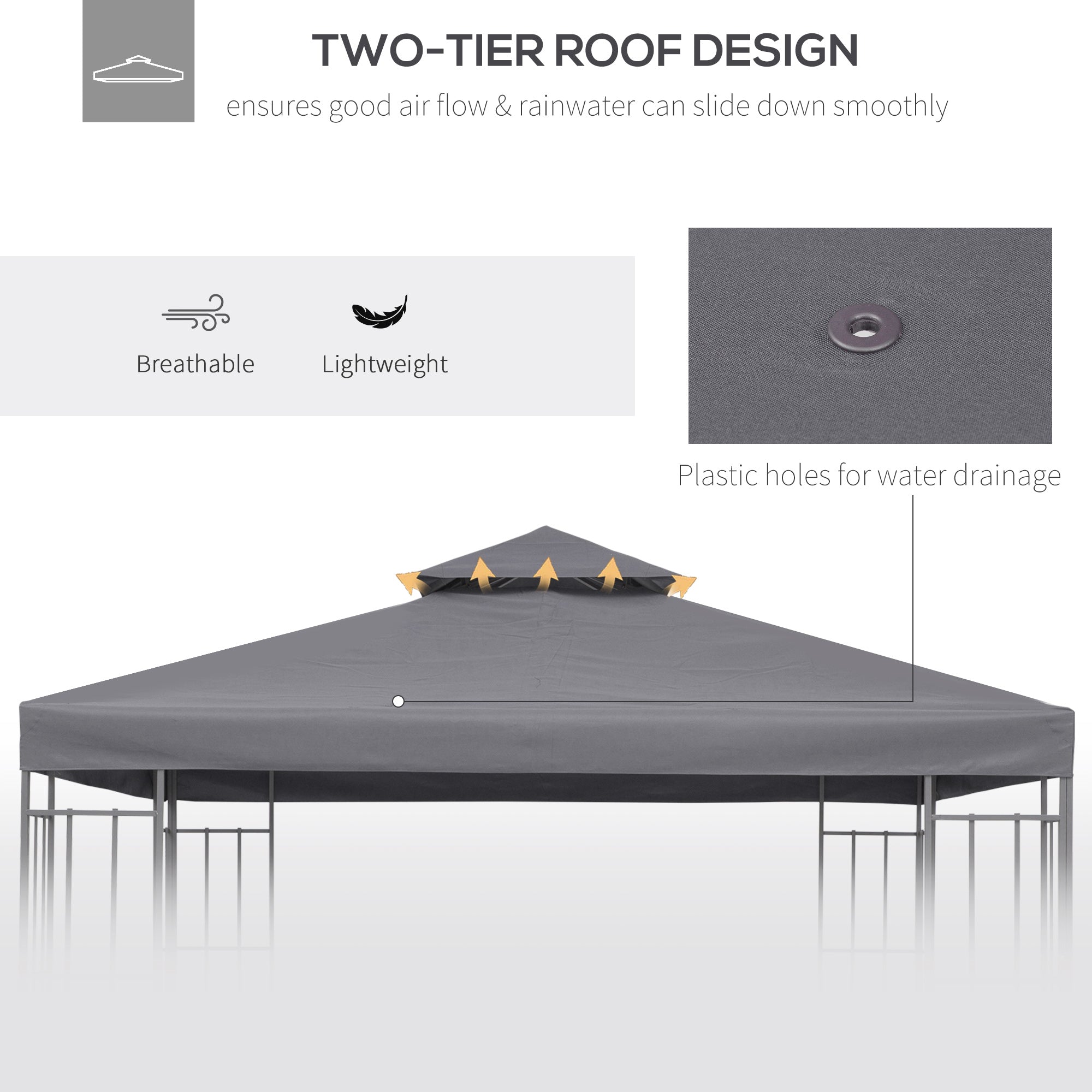Outsunny spare roof for 3x3m gazebo at 2 levels and UV -resistant, dark gray resistant - Borgè