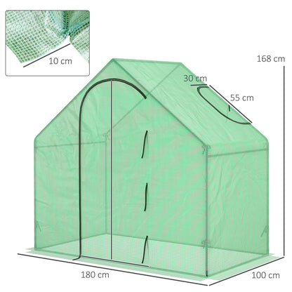 Outsunny Garden greenhouse with hinge door and air intake, 4 ropes and stakes included, 180x100x168 cm, green - Borgè