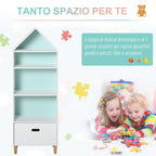 Bookcase Toy Storage Shelf for Children's and Teens' Bedrooms, 1 Drawer and 4 Shelves, White and Blue 50x30x142cm - Borgè