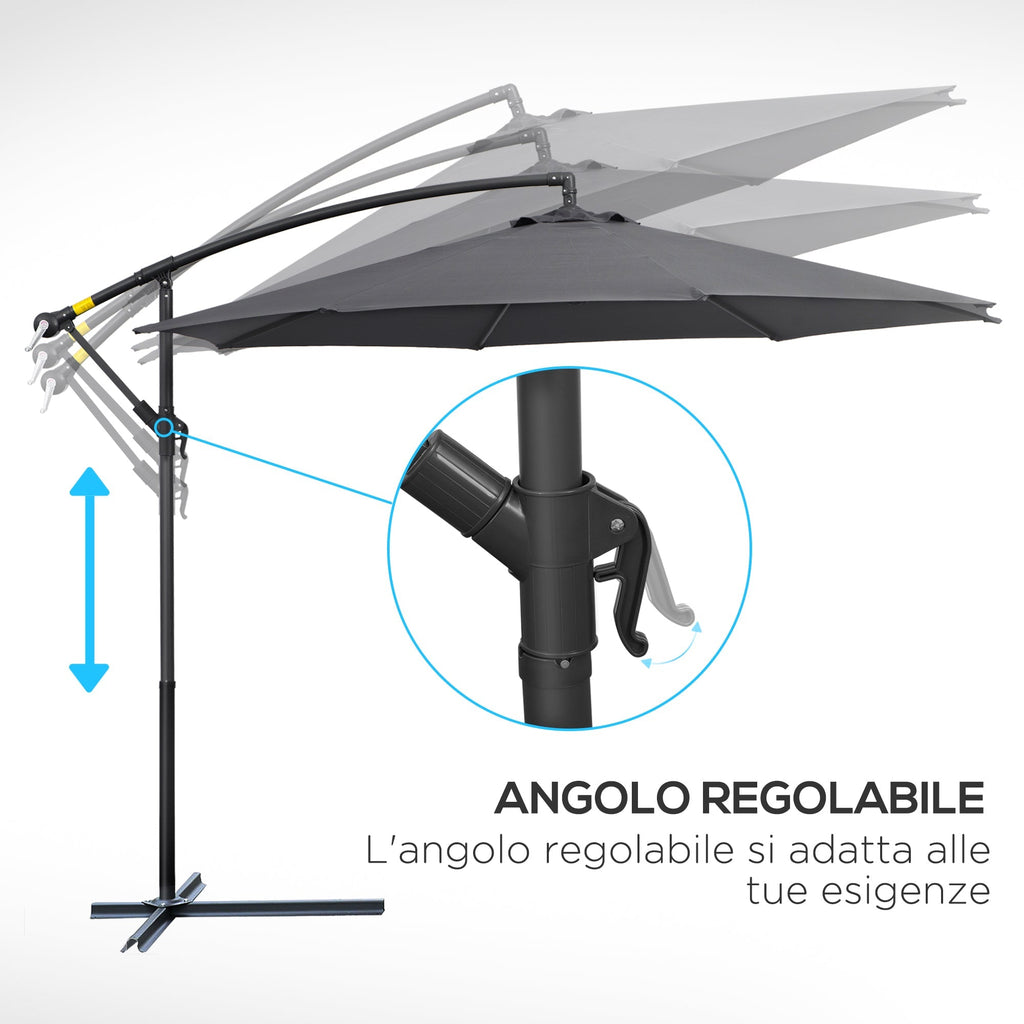 Garden Umbrella 3x2.5 m Arm and Tiltable with Crank, in Steel and Polyester Grey - Borge' Group Limited