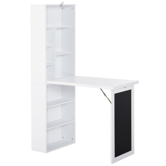 Foldable Desk Table With Library and Lavagna, White - Borgè