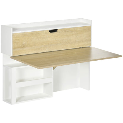 Folding Wall Desk and Salvaspazio with shelves, for home and office, in chipboard, 100x18x74 cm - Borgè