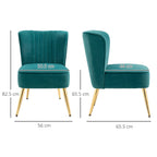 Modern Padded Scandinavian style armchair and covered in velvety fabric, 56x65.5x82.5cm - Green - Borgè
