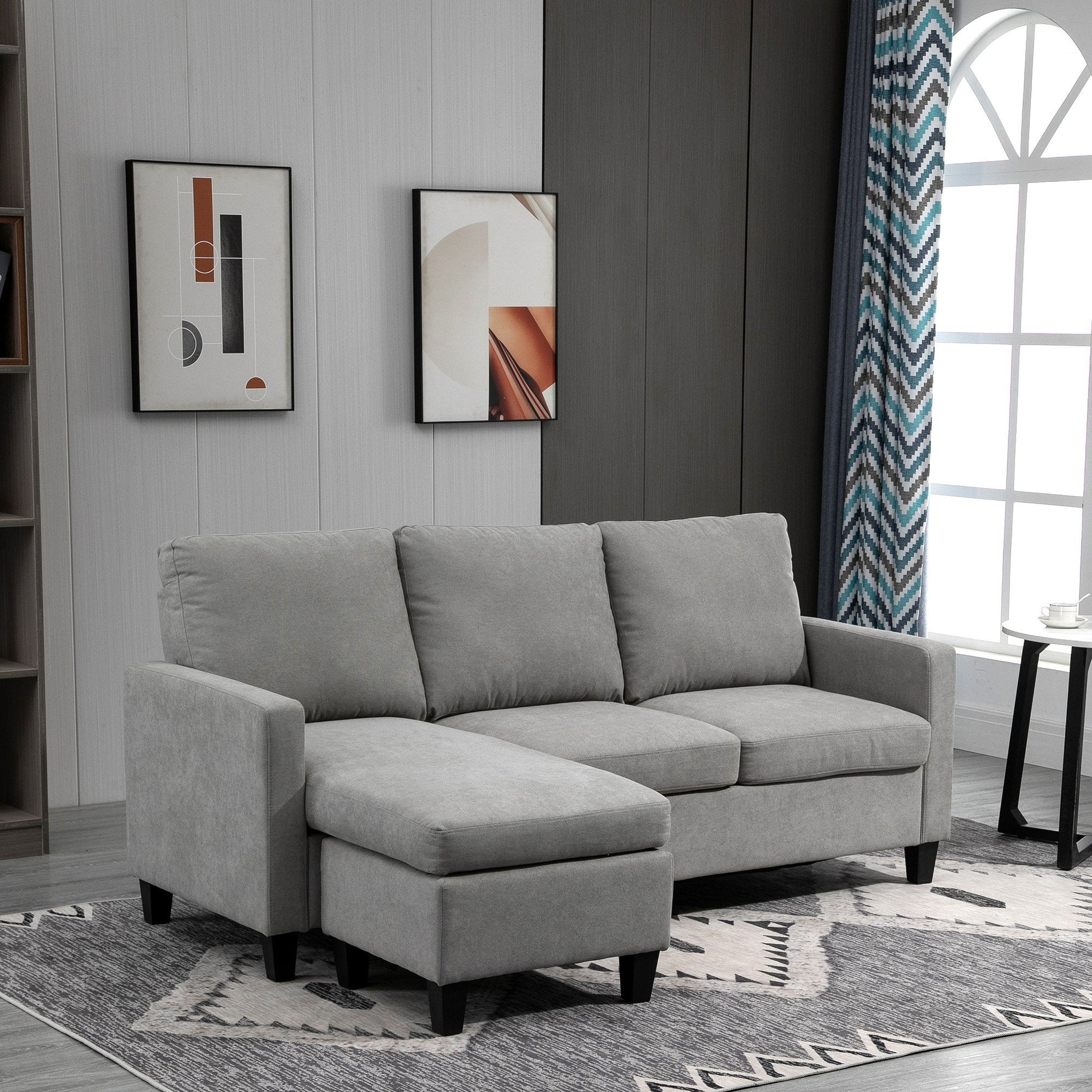 IGOR | Light Grey Fabric 3 Seater Corner Sofa with adjustable Lounge - Borgè