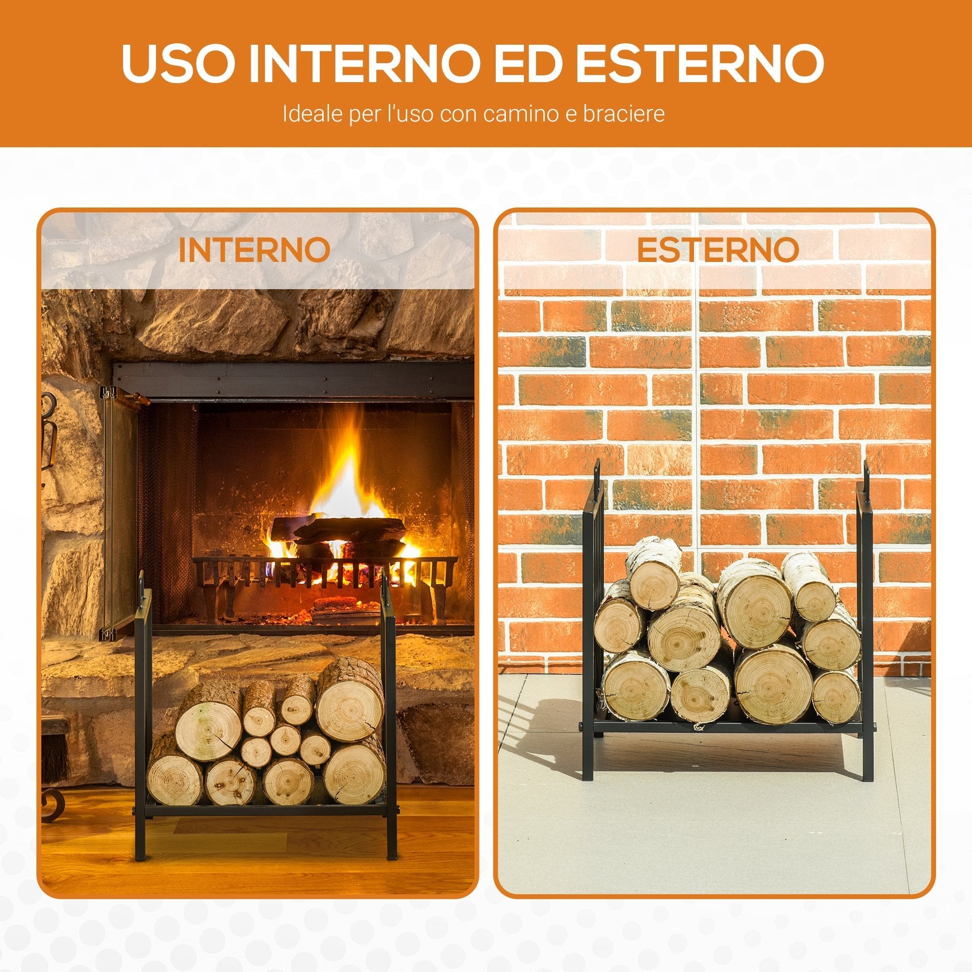 Outsunny interior and exterior metal portal with 2 handles and raised base for 50kg of wood - black - Borgè