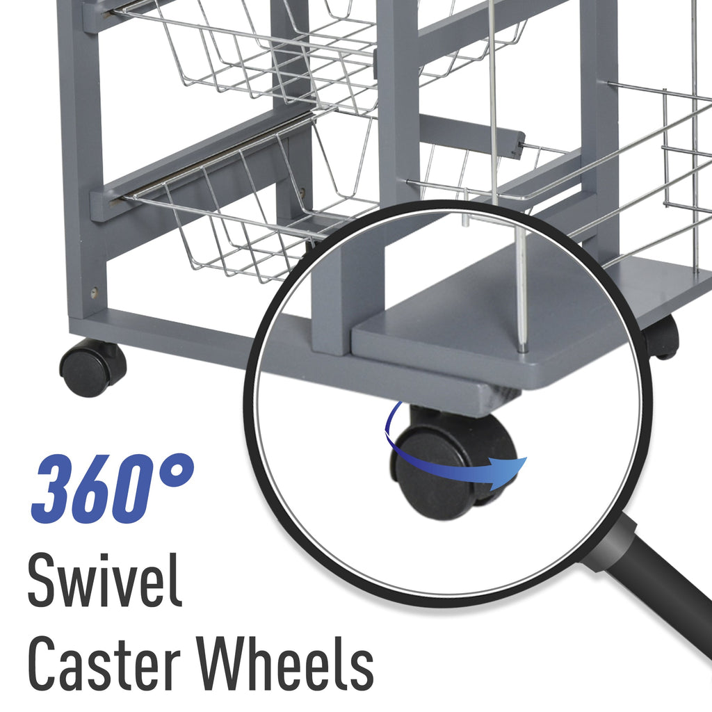 kitchen trolley in dark Grey with 1 drawer and 4 metal baskets - Borgè