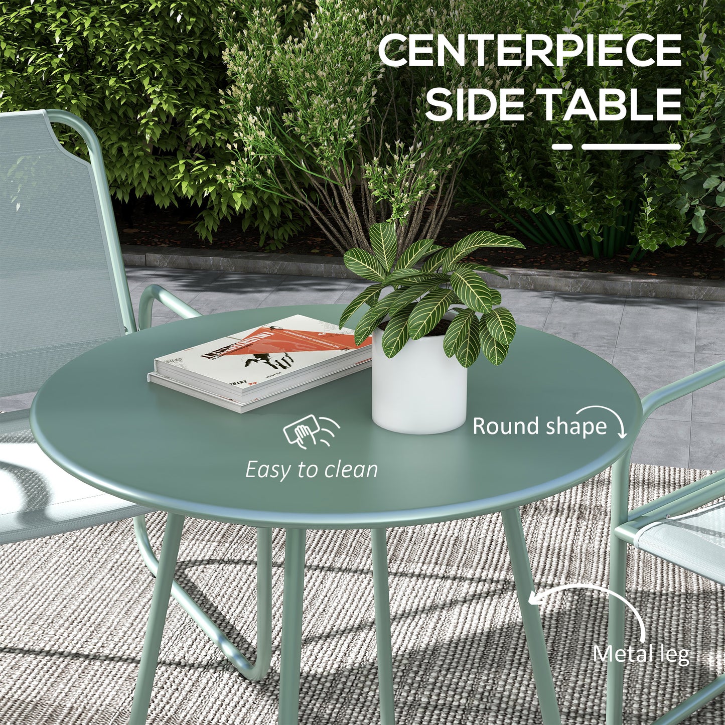 Outsunny garden set with round table and 2 steel chairs and breathable mesh fabric, green - Borgè