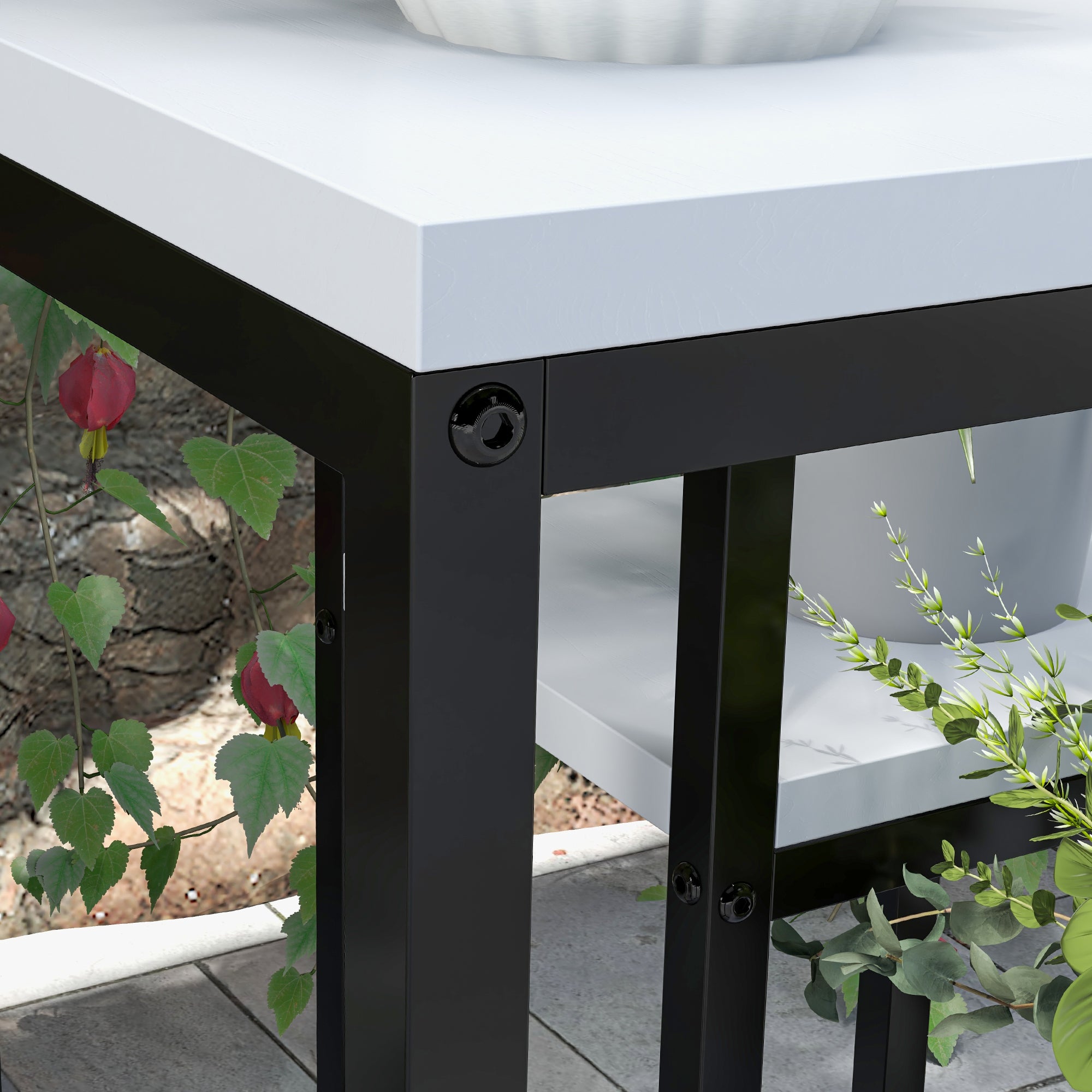 Outsunny shelf for 4 -level plants in steel and wood, 34x34x70cm, black and white - Borgè