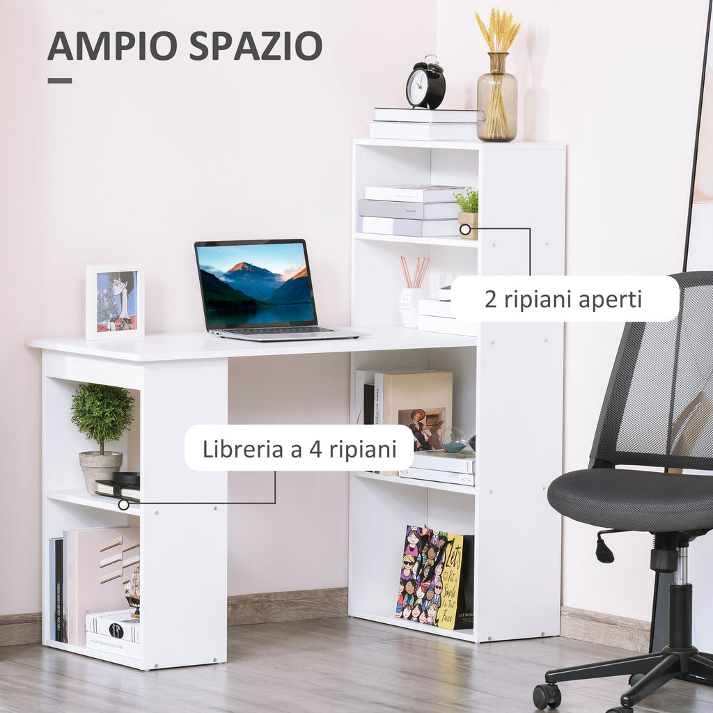 Desk Computer with Space Bookshop, Dining Table For Office and Study, 120x55x120 cm, White - Borgè