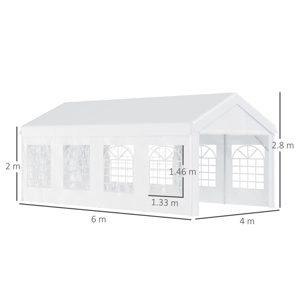 8x4m Steel Garden Gazebo with Removable Walls and Clear Windows, White - Borge' Group Limited