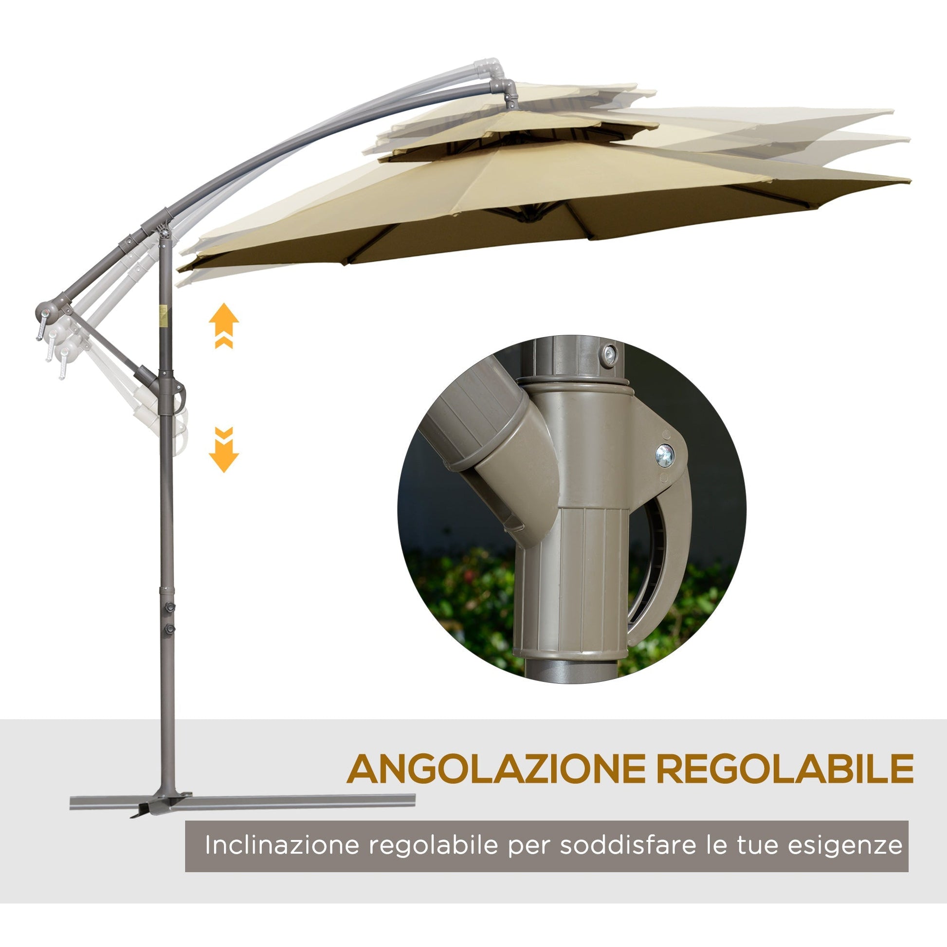 Outsunny arm umbrella with 2 -level adjustable roof and cross base, φ267x265cm, brown - Borgè