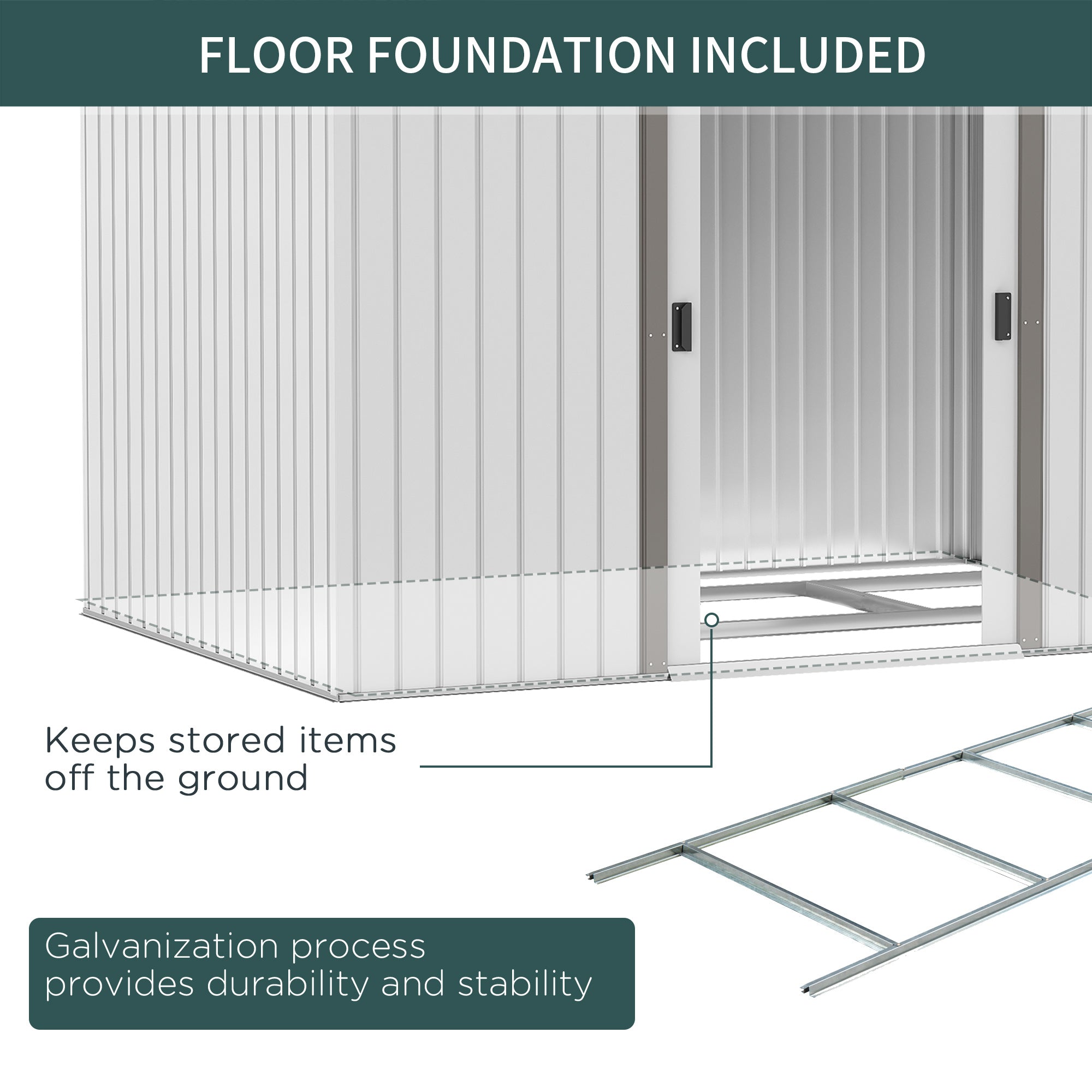 Outsunny garden house with double sliding doors, in steel and pp, 277x195x192cm, silver - Borgè