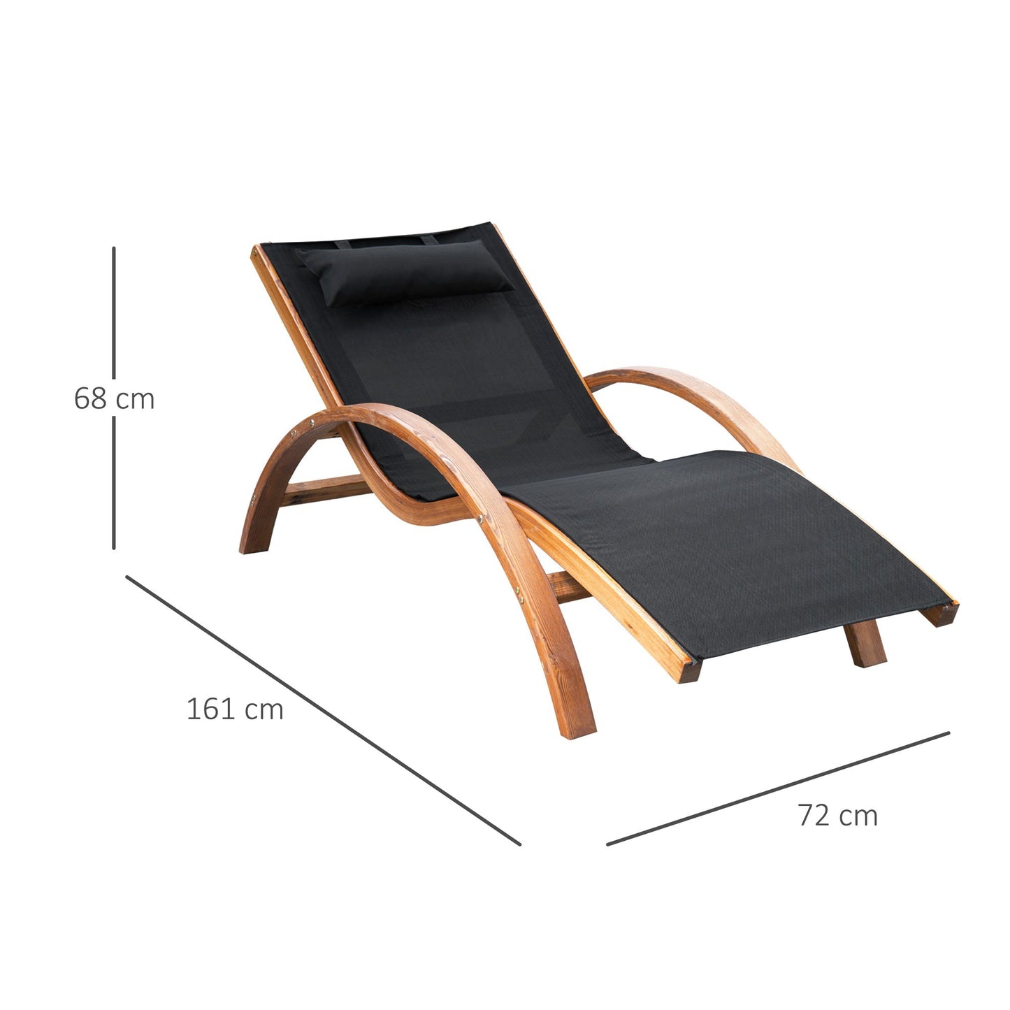 Outsunny sunbathy bed Longue with wooden and net fabric headrest, 165x72x86cm