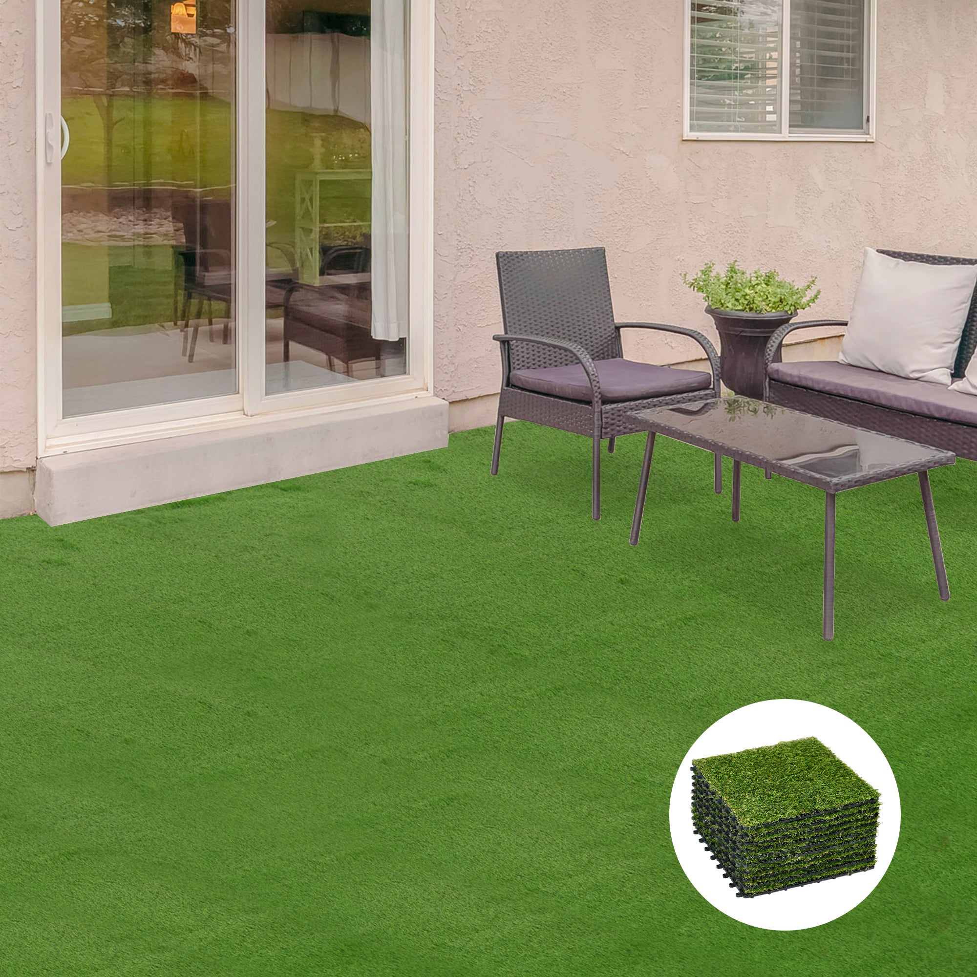 Outsunny garden tiles with synthetic grass 30x30cm 10 pieces, artificial lawn density 6500, green - Borgè