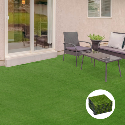 Outsunny garden tiles with synthetic grass 30x30cm 10 pieces, artificial lawn density 6500, green - Borgè