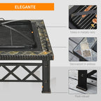 SIENA | Garden Fire Pit with Lid Spark Guard and Metal BBQ Grill 76x76x47cm Black - Borge' Group Limited