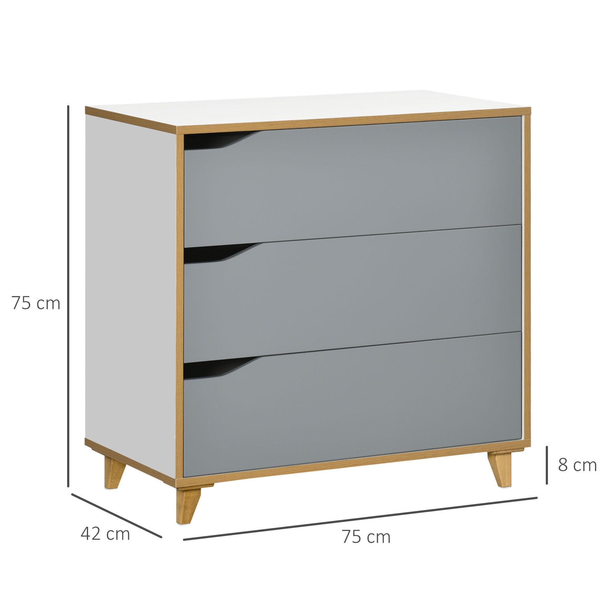 chest of drawers 3 drawers in chipboard and MDF for bedroom and living room, 75x42x75 cm, Grey white and brown - Borgè