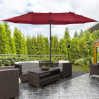 Double Garden Umbrella with Crank Opening, in Steel and Polyester, 460x270x240 cm, Red - Borge' Group Limited