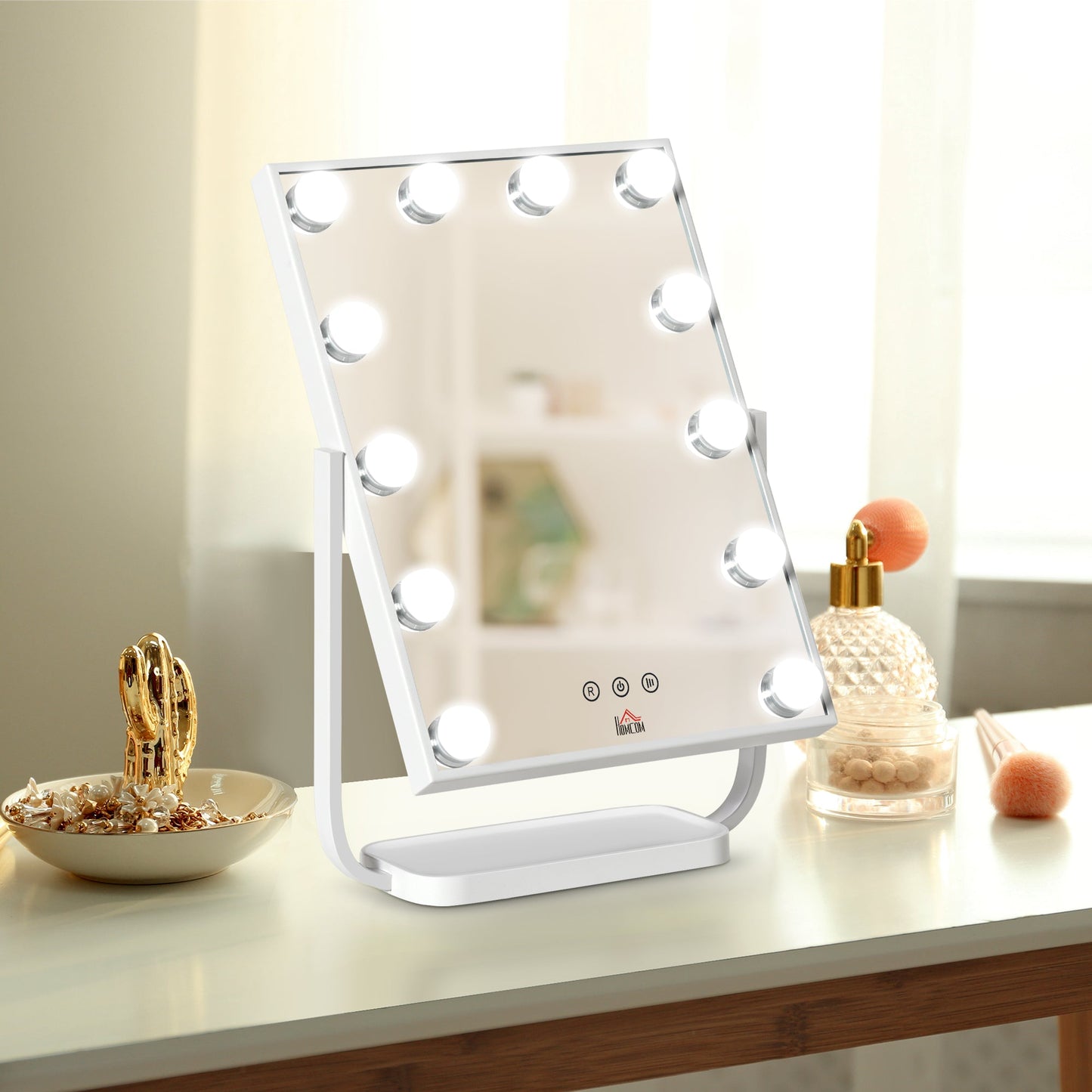 Homcom Illuminated make -up mirror inclinable with 12 LED lights and adjustable brightness, 32.8LX11x47.4cm - Borgè