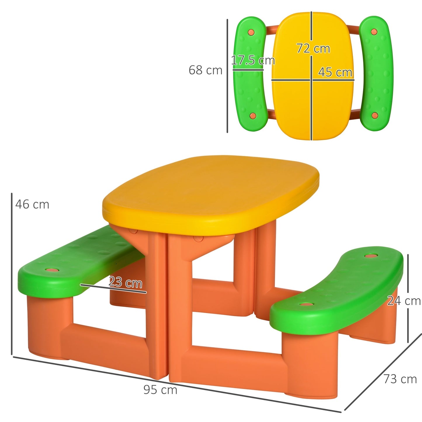 Outsunny picnic table for 2 3-6 year old children with 2 benches, for outdoor and interior, multicolor - Borgè