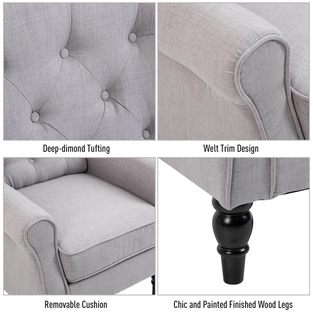Grey Wooden Armchair and French -style removable cushions with large seat, coated legs - Borgè