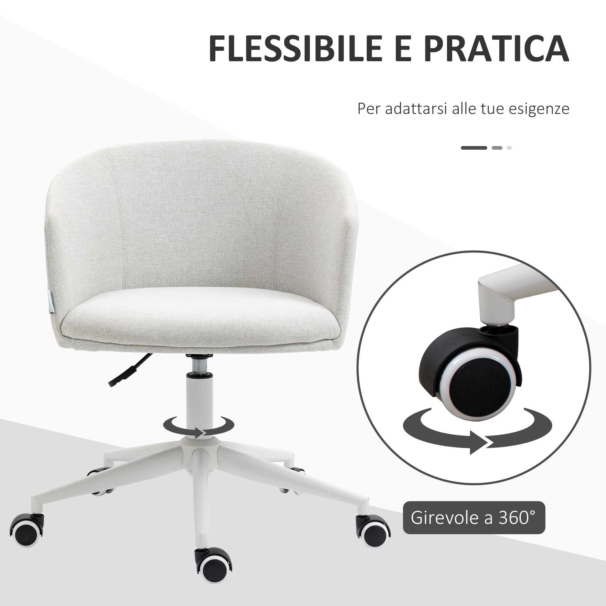 Vash office chair with adjustable height, wheels and swivel session in fabric, light Grey - Borgè