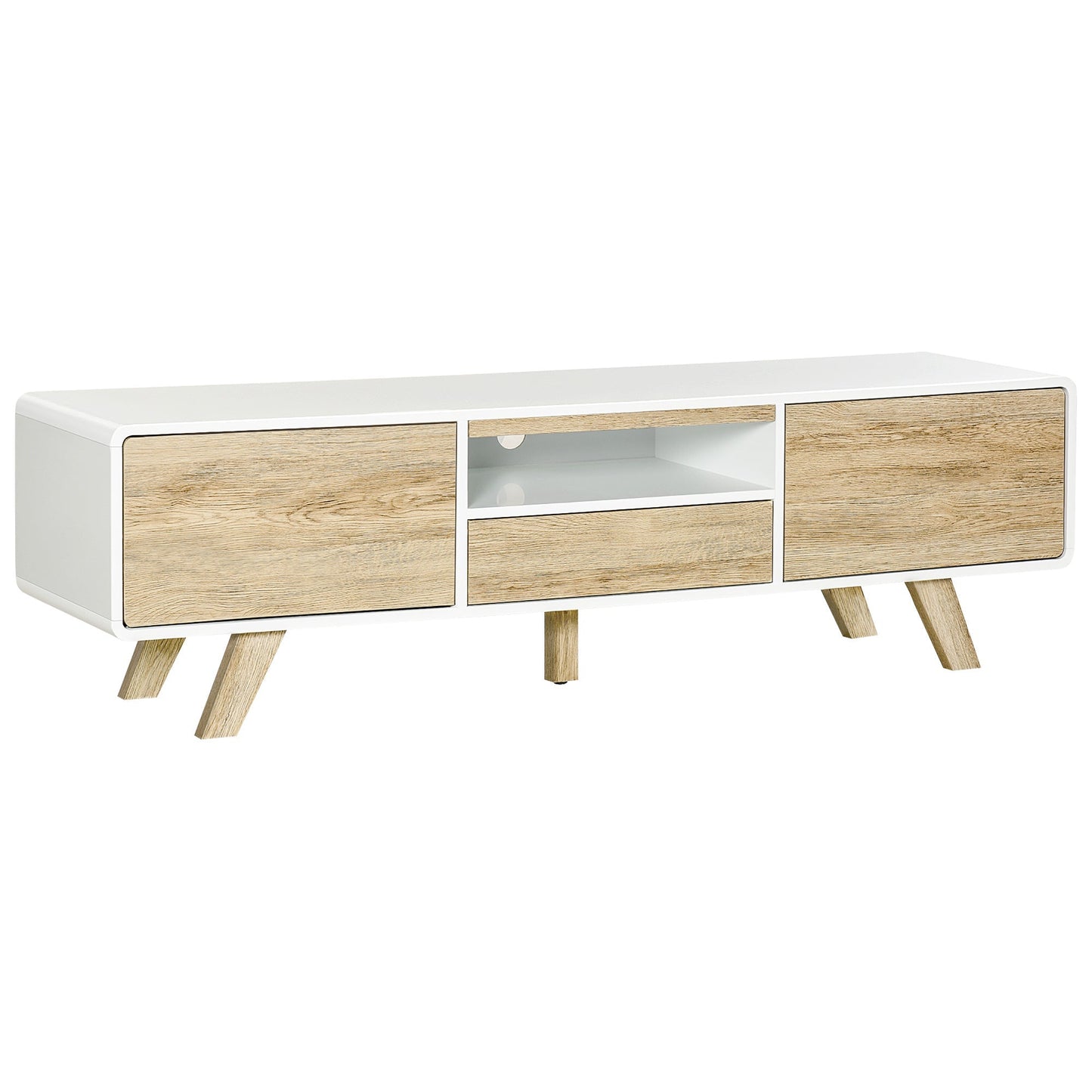 Mobile TV holder with doors and drawer for TV up to 60 '' in white MDF and wood 160x40x45cm - Borgè