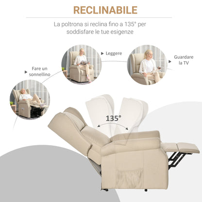 Reclinable Light Cream Armchair with Lift Assist | Remote control - Borgè