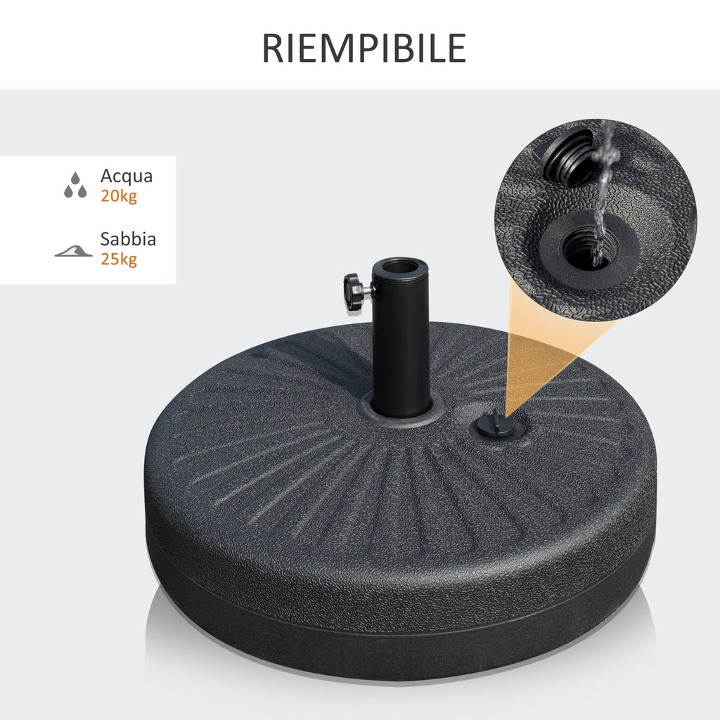 Garden Umbrella Base with Central Pole Φ3.8cm and 4.8cm, Black HDPE - Borge' Group Limited