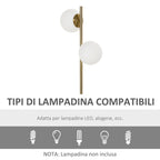 ground lamp with 2 sphere lampshades and pedal switch, 35x35x165cm, gold and white - Borgè