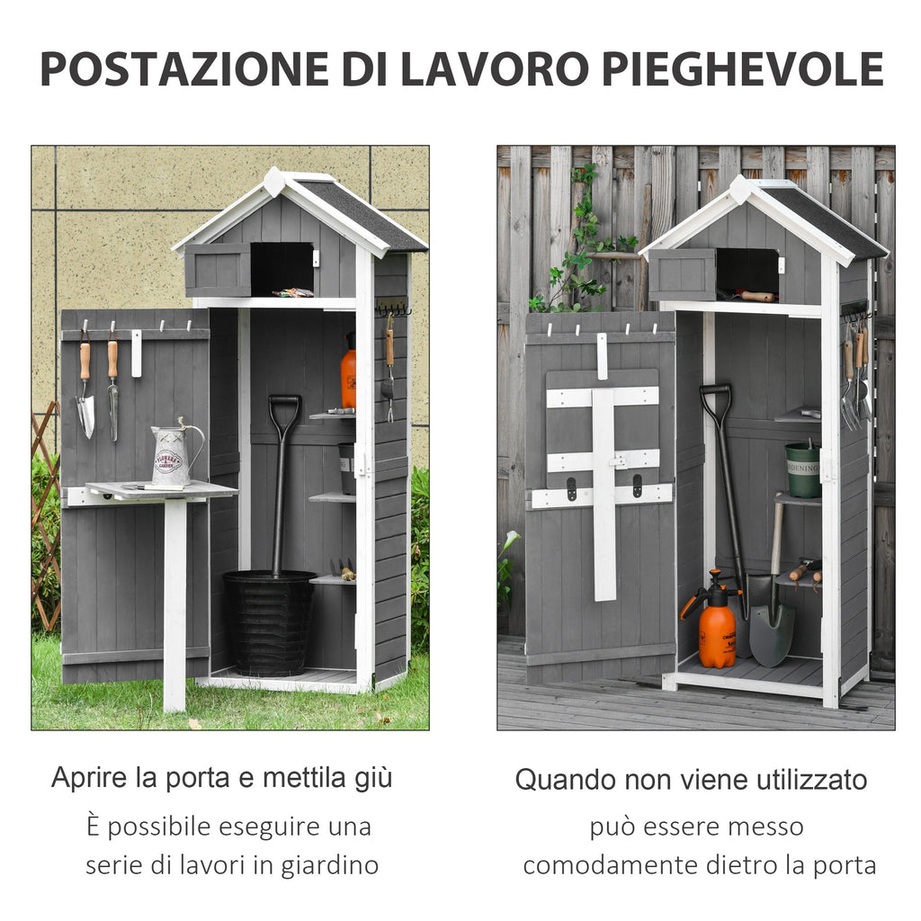 Garden Shed Fir Tool Storage with Removable Shelf and Work Table, 78x52.5x182 cm, Grey - Borge' Group Limited