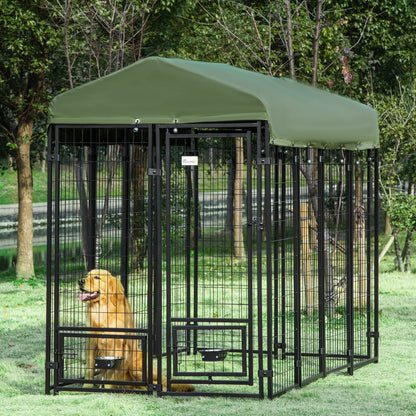 Pawhut Kennel for interior and outdoor steel dogs with oxford fabric roof and 2 bowls, 244x122x183 cm