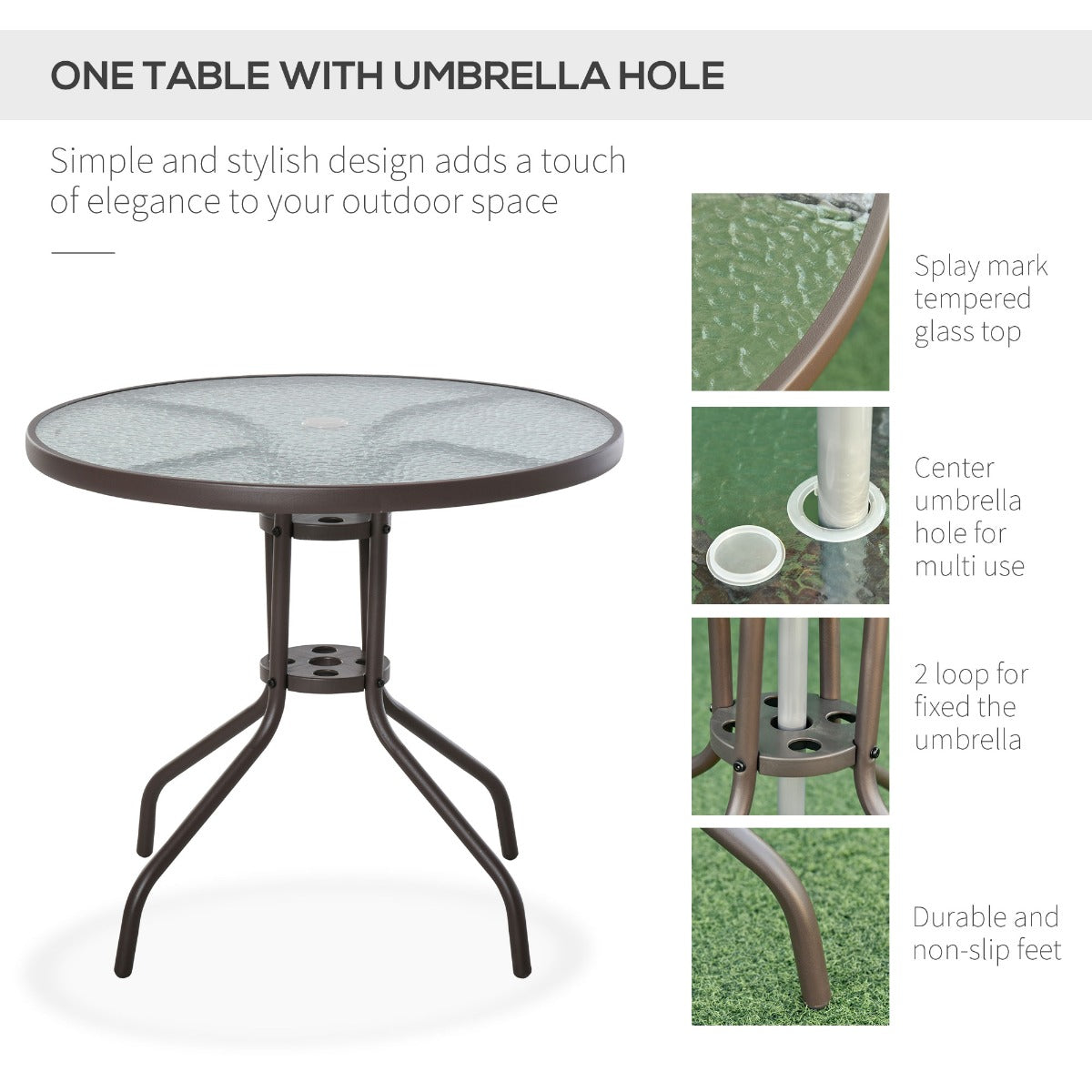 6-Piece Steel Pipe Garden Furniture Set, Garden Table with Chairs and Umbrella, Cream - Borge' Group Limited