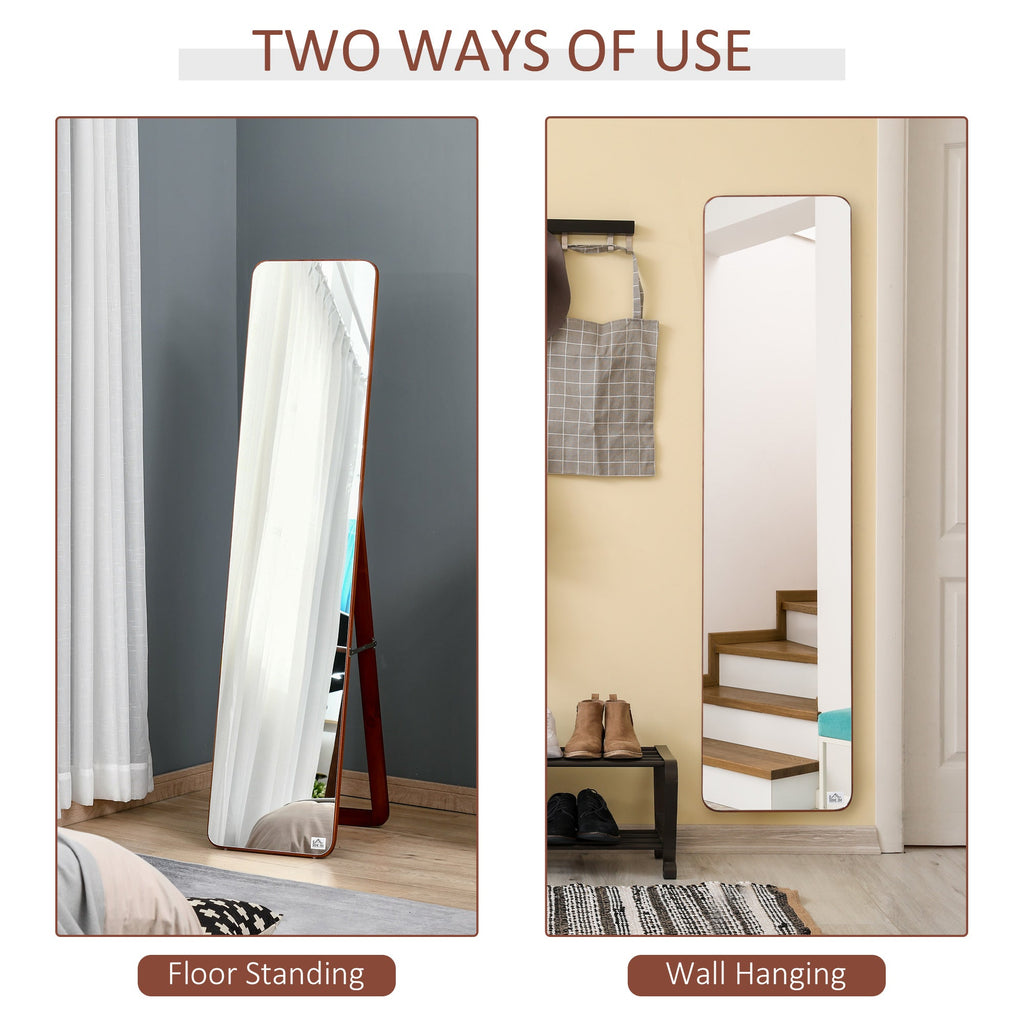 mirror from the ground and wall with wooden structure, folding support with zipper, 37x43x156cm, clear walnut - Borgè