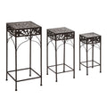 Set of 3 pieces stools support for classic iron plants, brown - Borge' Group Limited