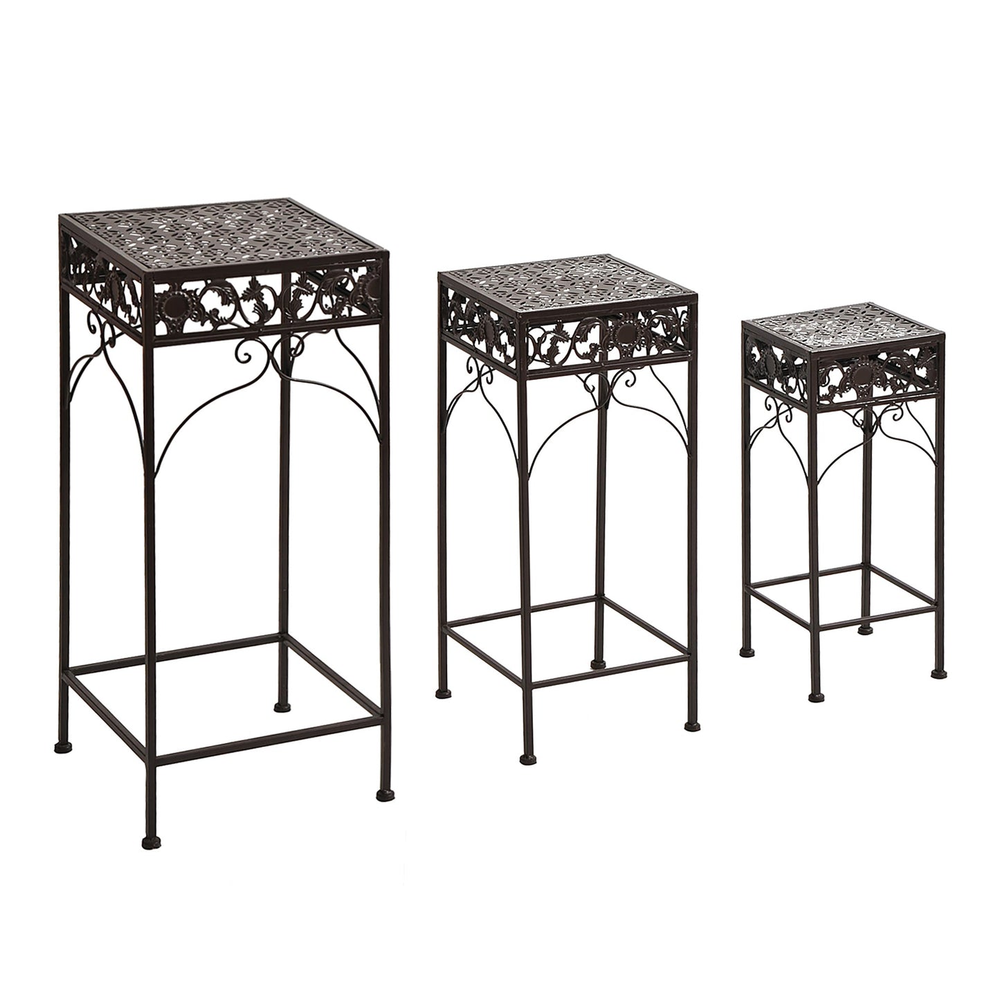 Set of 3 pieces stools support for classic iron plants, brown - Borgè