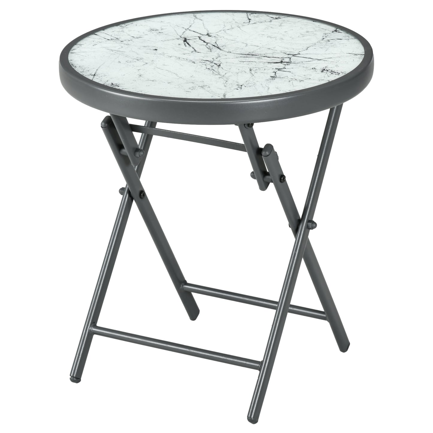 Outsunny coffee table for folding garden with marble effect glass top, Ã˜45x50cm, gray - Borgè