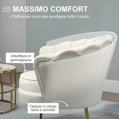 SEASHELL Design Cream Velvet Chamber Armchair With Back | 76x67x74cm - Borgè