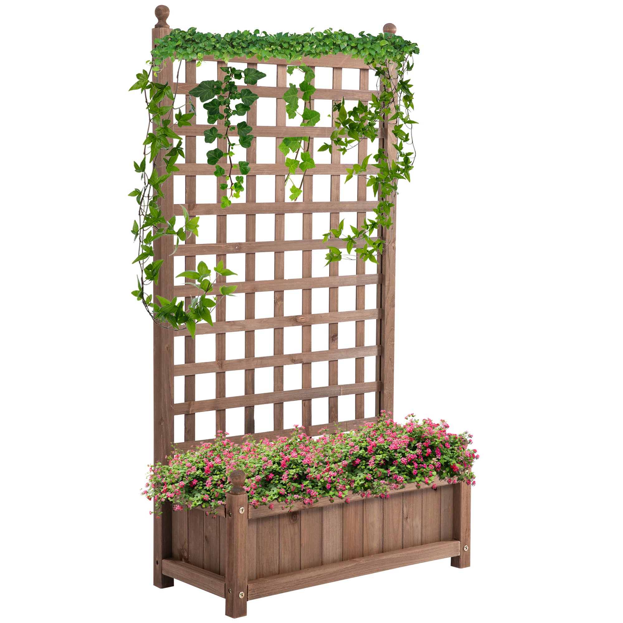 Outsunny Outdoor Wooden Fioriera with grilled for climbing plants, 64x28x120cm, brown - Borgè