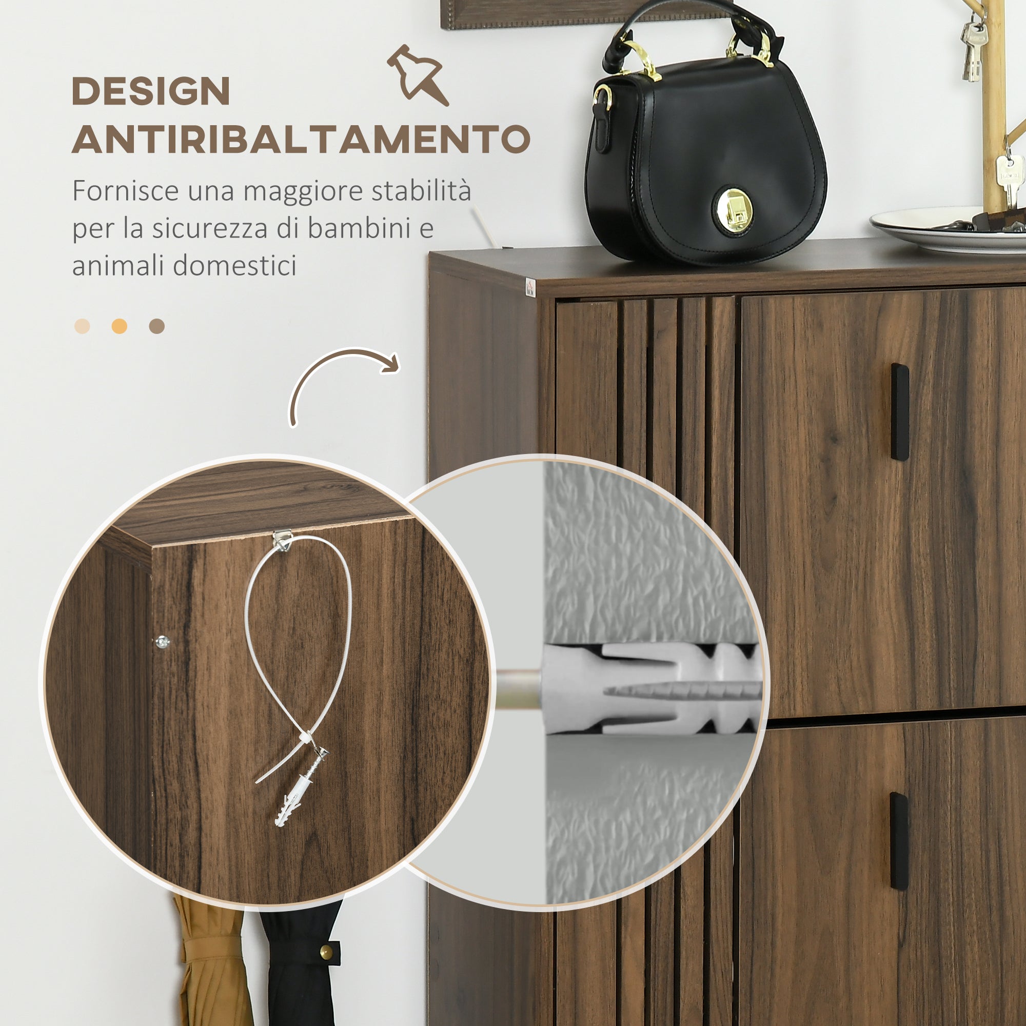 Homcom Mobile 3 -level shoe rack with adjustable shelves for 18 Paia Max, in Truciolato, 63x24x114 cm - Borgè