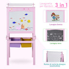 Lavagnetta with Kids stand 3 in 1 and with roller paper sheets pink wooden - Borgè